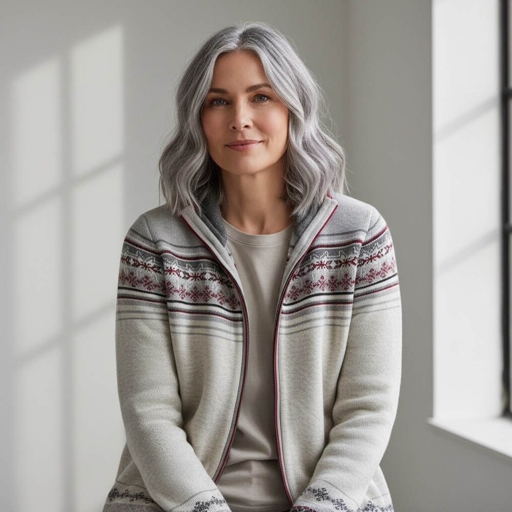 Eddie Bauer Gray and Red Zip-Up Sweater